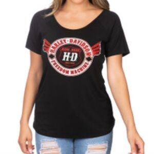 Harley Davidson Ride Freedom Machine Tee Tshirt Top Black Womens Size XL New